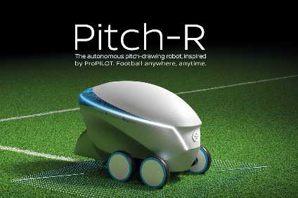 Nissan demonstrates 'Pitch-R' robo-line-marker at football final