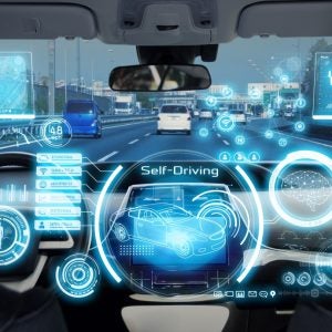 Cockpit of futuristic autonomous car.